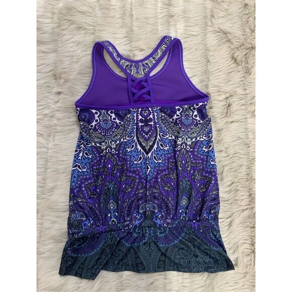 Athleta Tic Tac Toe Paisley Purple Racerback Tank Top w/Built in Bra Size S - Picture 2 of 6
